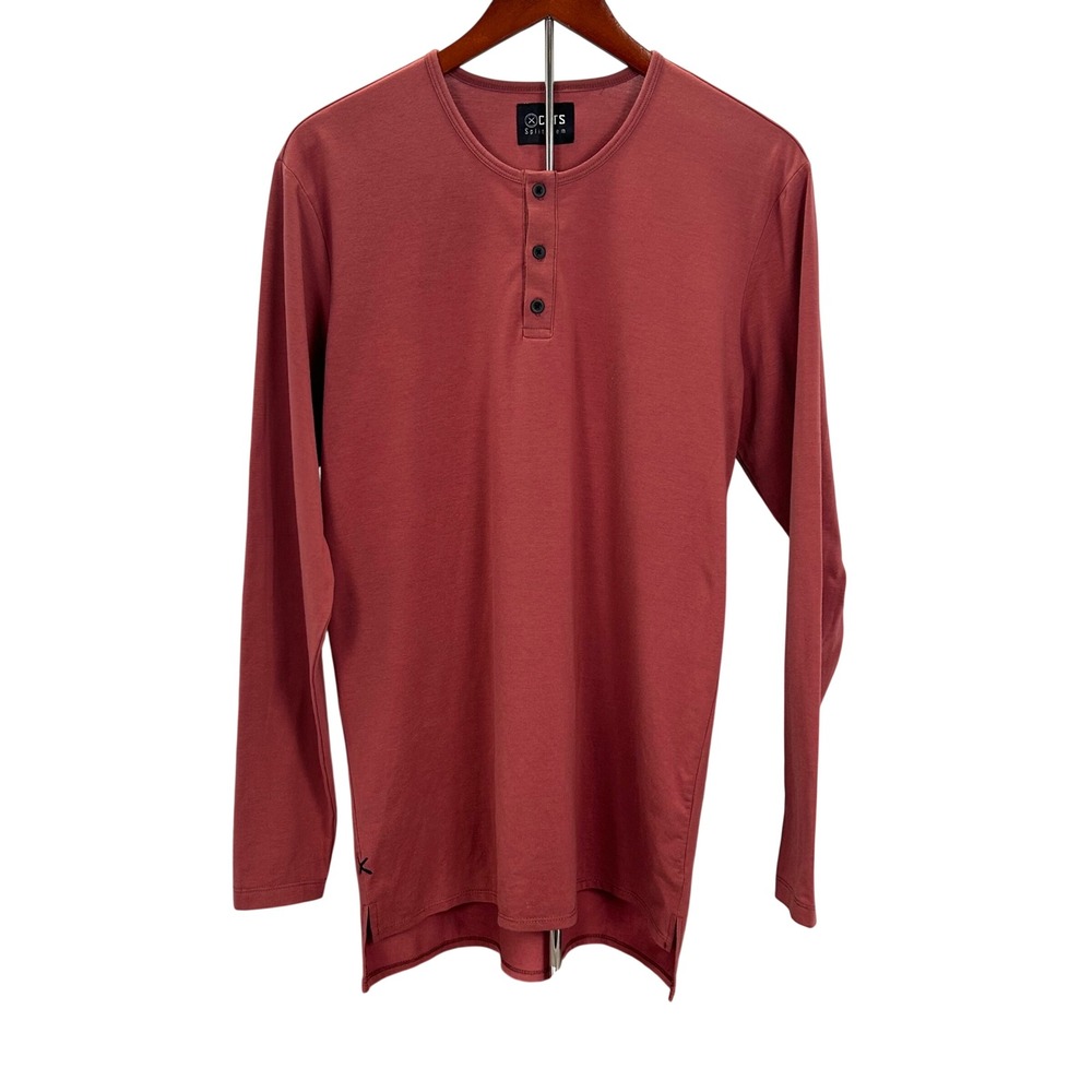 Cuts Men's Long Sleeve Henley Shirt Rust Red Split Hem Size L